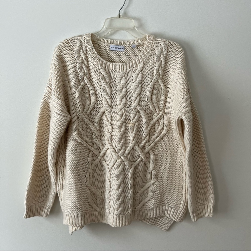 525 America Oversized Cable Knit Sweater Large Cream Beige Neutral Fisherman